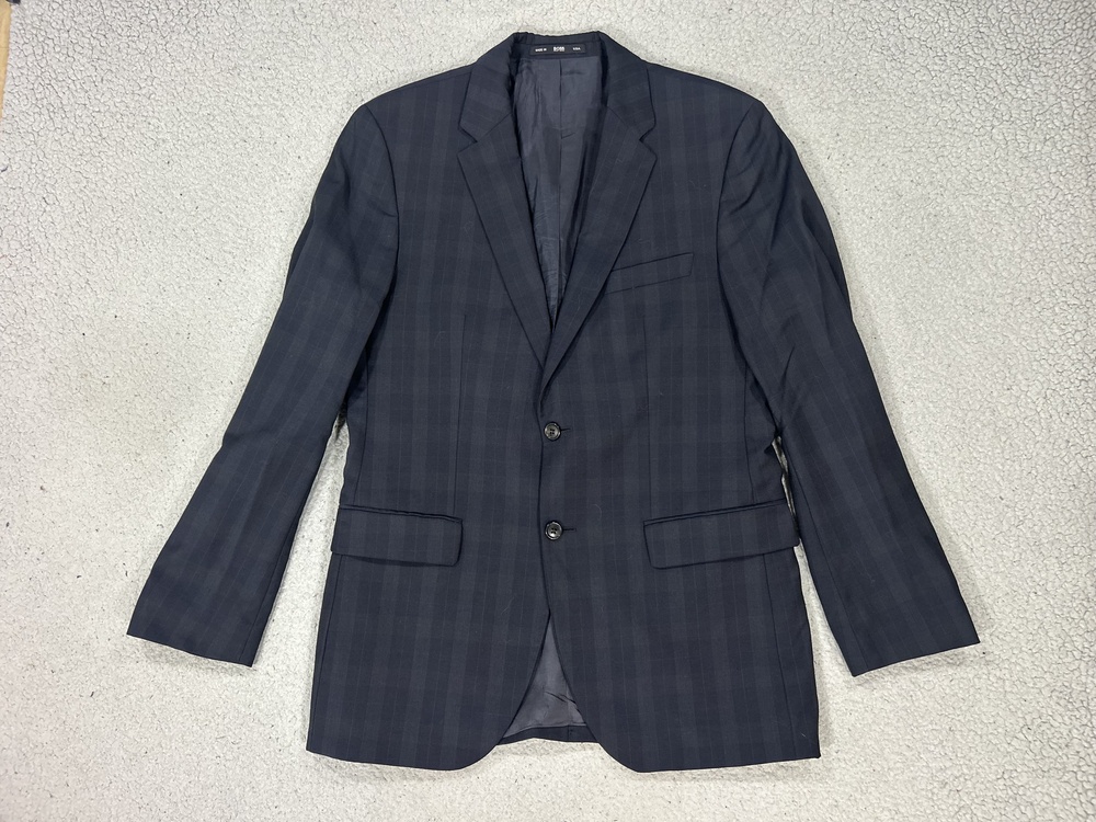 Hugo Boss Suit Jacket Mens 38R Blue Plaid Made USA Classic Fit Notch Lapel